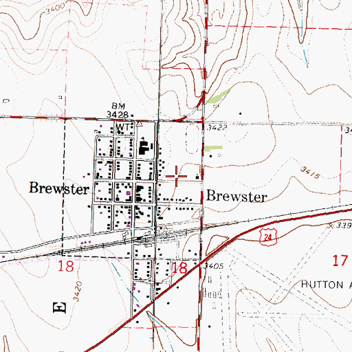 Topographic Map of Brewster Community Church, KS