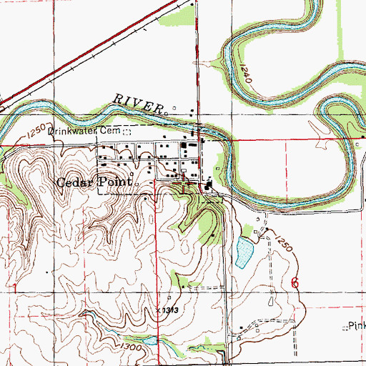 Topographic Map of Cedar Point Community Church, KS