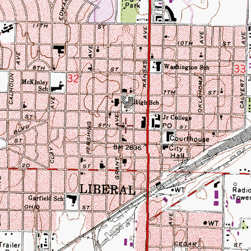 Topographic Map of Central Christian Church, KS