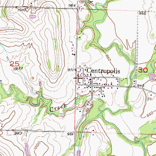 Topographic Map of Centropolis Baptist Church, KS