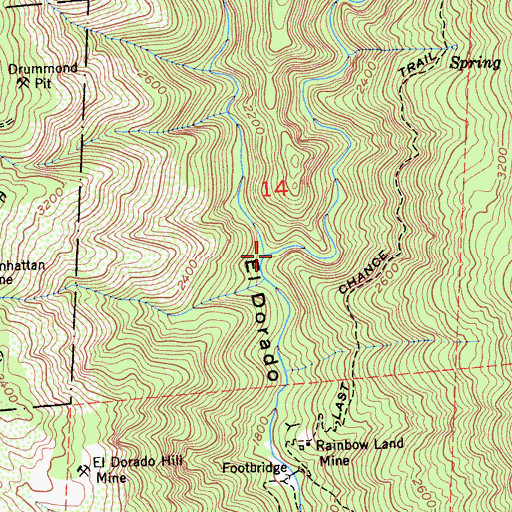 Topographic Map of West Branch El Dorado Canyon, CA