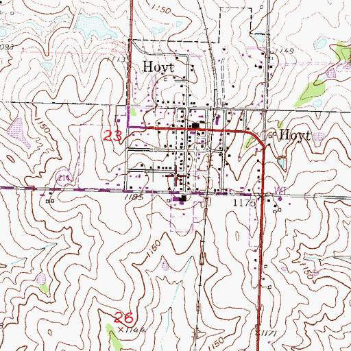 Topographic Map of Hoyt Baptist Church, KS