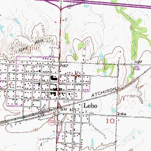 Topographic Map of Lebo Baptist Church, KS