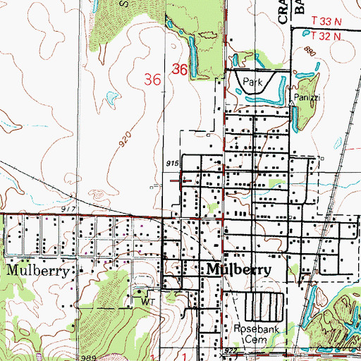 Topographic Map of Mulberry Holiness Church, KS