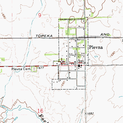 Topographic Map of Plevna Community Church, KS