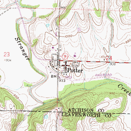 Topographic Map of Potter Community Church, KS