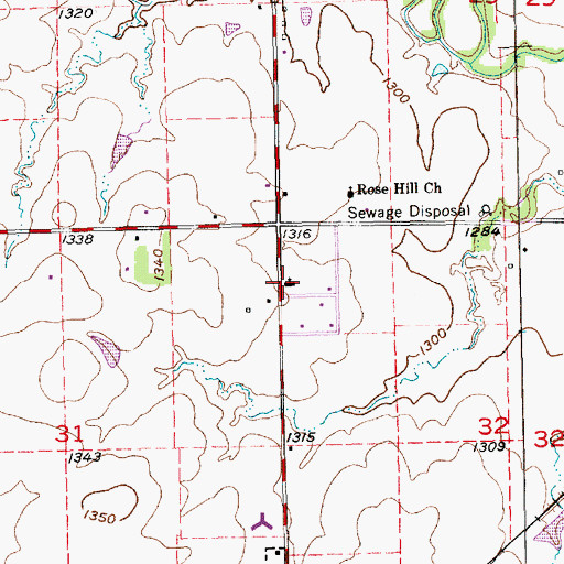 Topographic Map of Rose Hill First Baptist Church, KS