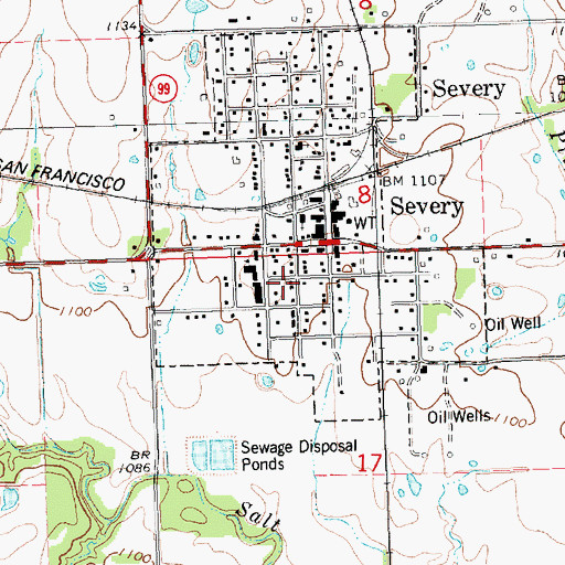 Topographic Map of Severy Baptist Church, KS