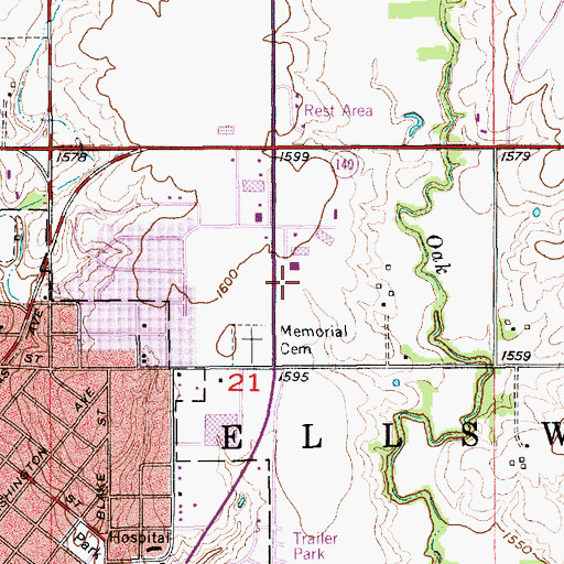 Topographic Map of Smokey Hill Baptist Church, KS