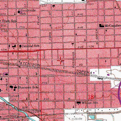 Topographic Map of Temple Baptist Church, KS