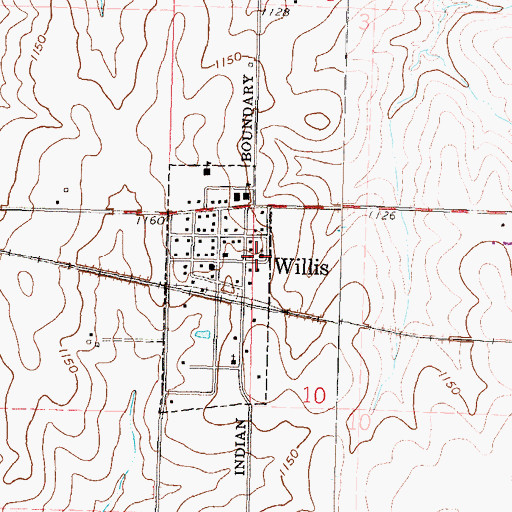 Topographic Map of Willis Christian Church, KS