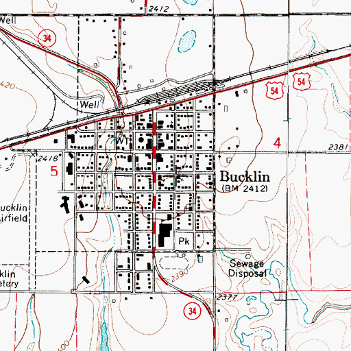 Topographic Map of Bucklin Christian Church, KS