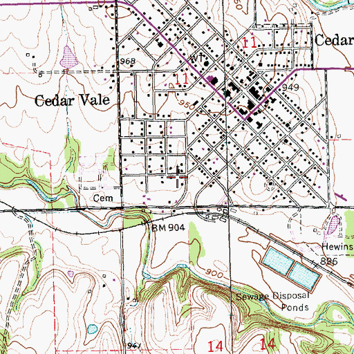 Topographic Map of Cedar Vale Assembly of God Church, KS