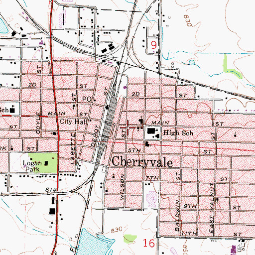 Topographic Map of Cherryvale Assembly of God Church, KS