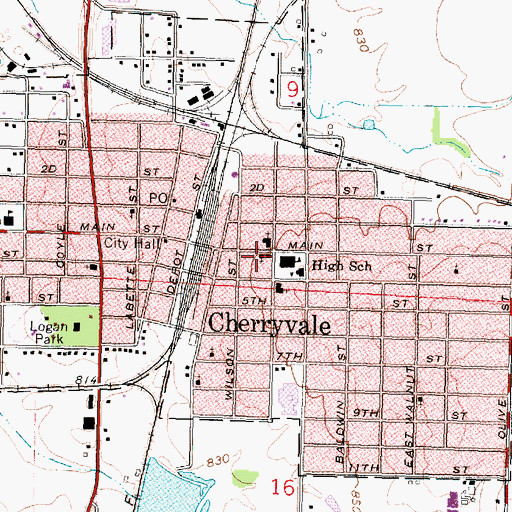 Topographic Map of Cherryvale Christian Church, KS