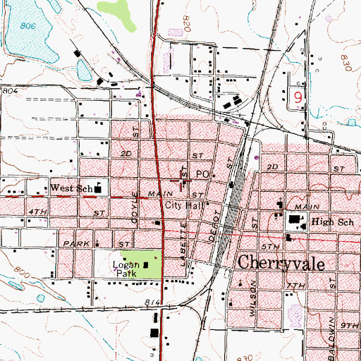 Topographic Map of Cherryvale United Methodist Church, KS