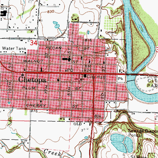 Topographic Map of Chetopa United Methodist Church, KS