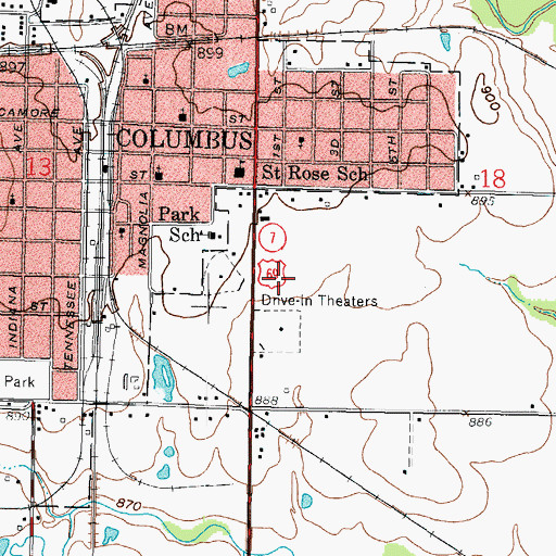 Topographic Map of Columbus Christian Center Church, KS