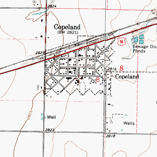 Topographic Map of Copeland Christian Church, KS