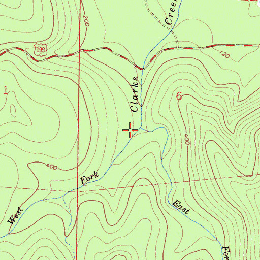Topographic Map of West Fork Clarks Creek, CA