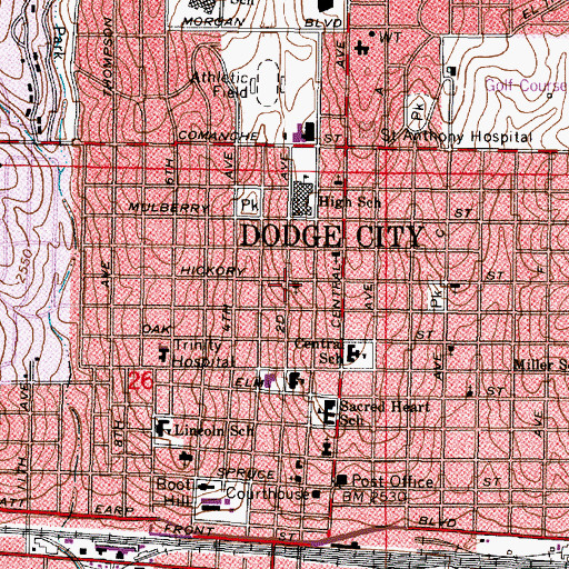 Topographic Map of First Baptist Church, KS