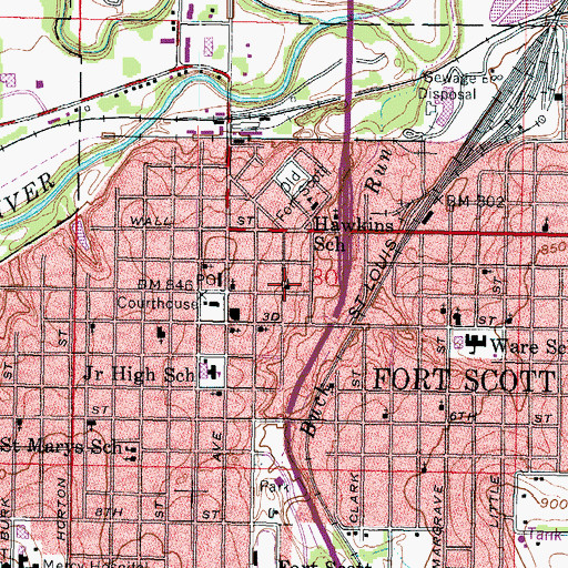 Topographic Map of First Baptist Church, KS