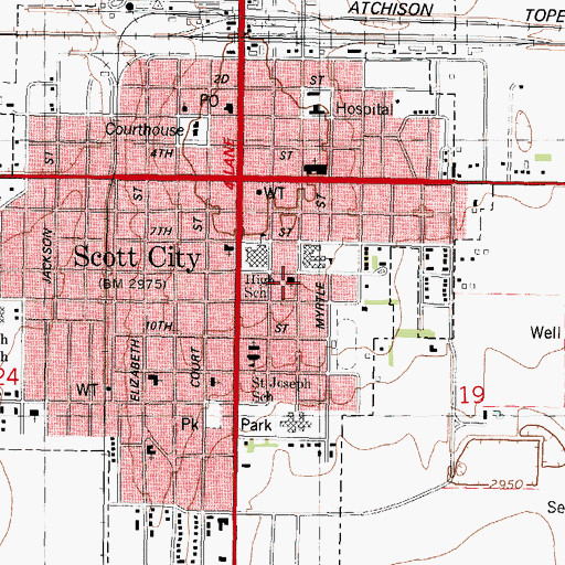 Topographic Map of First Baptist Church, KS