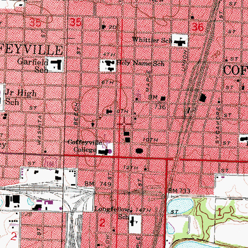 Topographic Map of First Baptist Church, KS