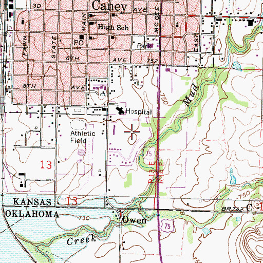 Topographic Map of First Baptist Church of Caney, KS