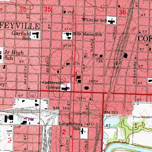 Topographic Map of First Christian Church, KS