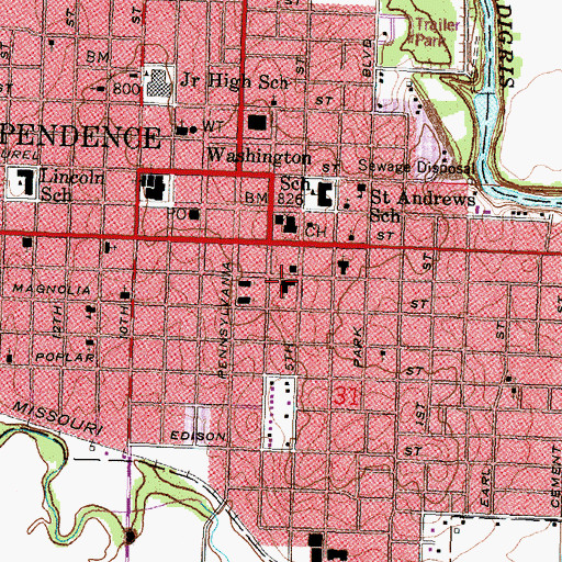Topographic Map of First Presbyterian Church, KS