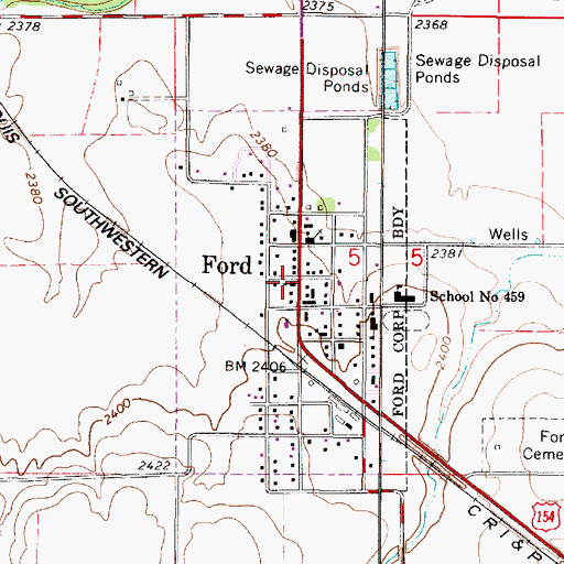 Topographic Map of Ford Community Church, KS
