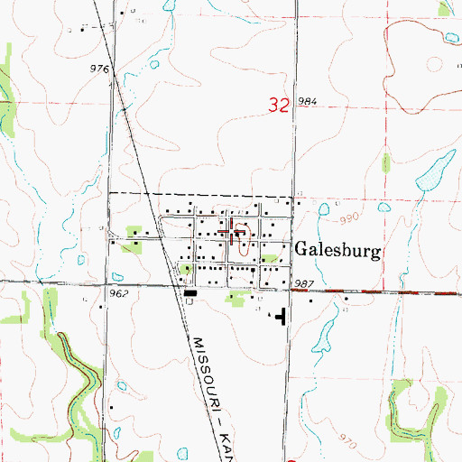 Topographic Map of Galesburg Christian Church, KS