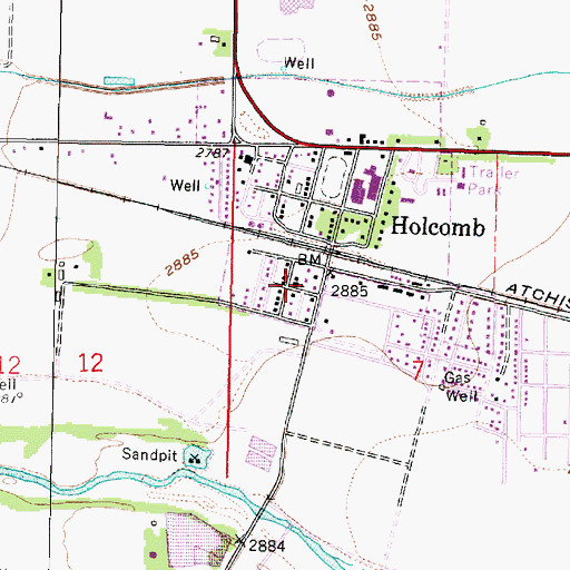 Topographic Map of Holcomb Community Church, KS