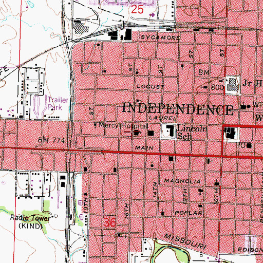 Topographic Map of Independence Church of the Brethern, KS