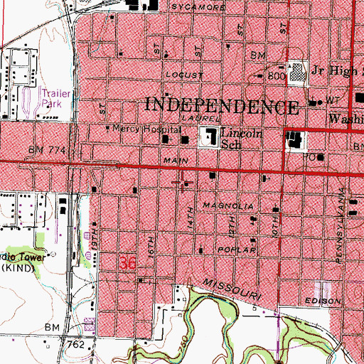 Topographic Map of Maple Street Baptist Church, KS