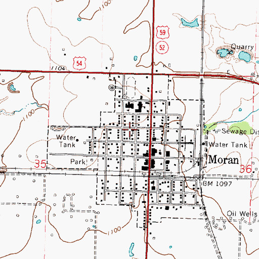 Topographic Map of Moran Christian Church, KS