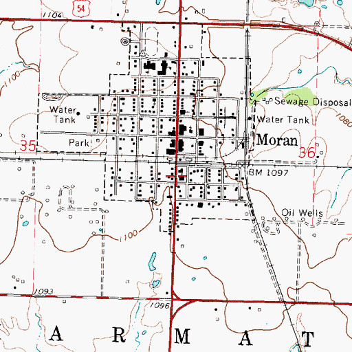 Topographic Map of Moran United Methodist Church, KS