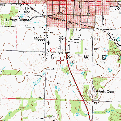 Topographic Map of Oswego Christian Church, KS