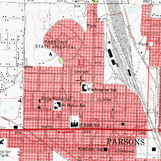 Topographic Map of Parsons Holiness Church, KS