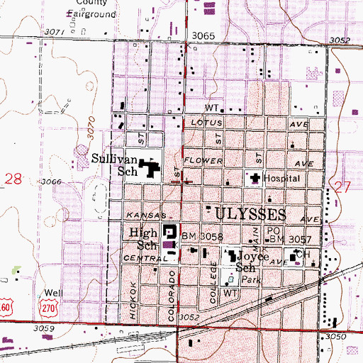Topographic Map of Primera Iglesia Bautista Ulysses, KS
