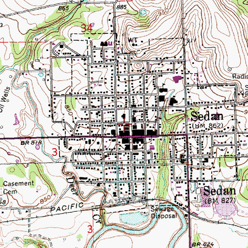 Topographic Map of Sedan Assembly of God Church, KS