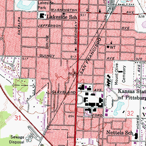 Topographic Map of South Broadway Baptist Church, KS