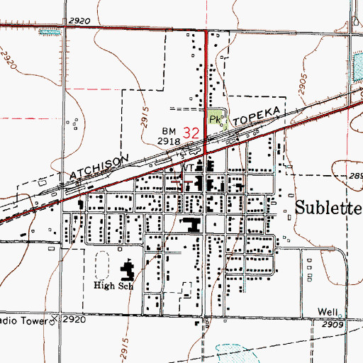 Topographic Map of Sublette Christian Church, KS