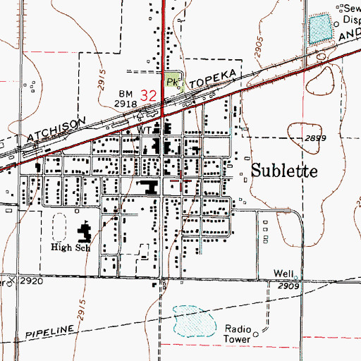 Topographic Map of Sublette Church of the Nazerene, KS