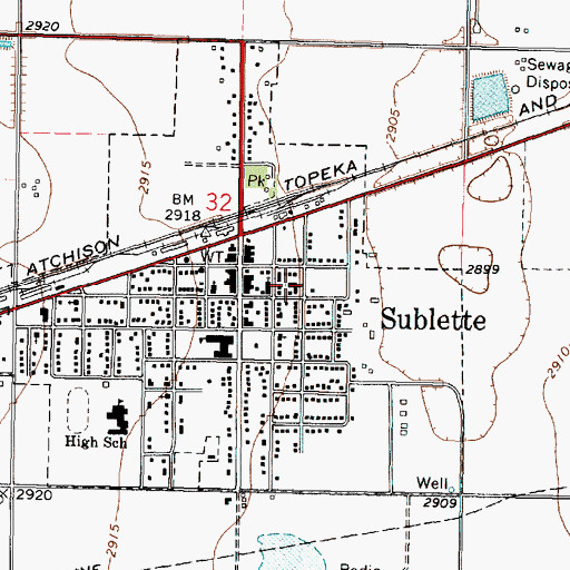 Topographic Map of Sublette United Methodist Church, KS