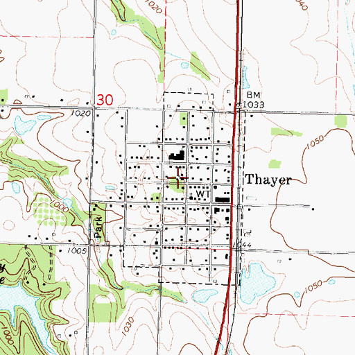 Topographic Map of Thayer United Methodist Church, KS