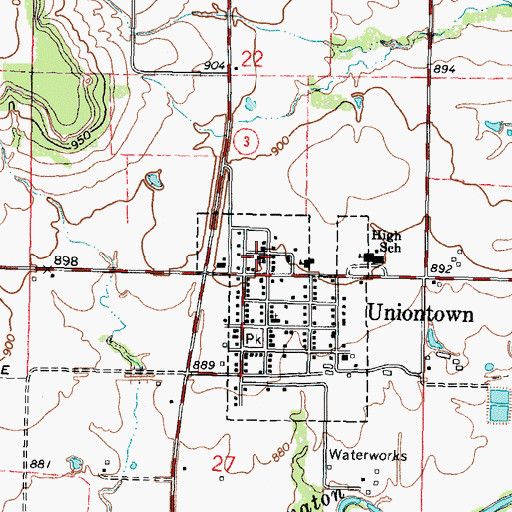 Topographic Map of United Methodist Church of Uniontown, KS