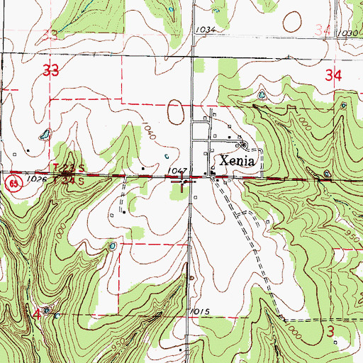 Topographic Map of Xenia Baptist Church, KS