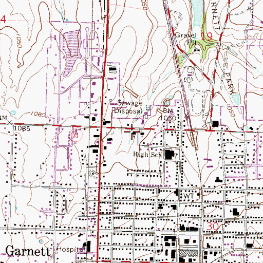 Topographic Map of Garnett Assembly of God Church, KS